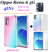 (4 In 1)OPPO Reno 6 5G Reno 5 5G Reno 4 4G Reno 3Pro 4G Reno 2F Gradient โทรศัพท์มือถือเคสโทรศัพท์ + หน้าจอกระจกเทมเปอร์ฟิล์ม + คาร์บอนไฟเบอร์ฟิล์มด้านหลัง + ฟิล์มเลนส์