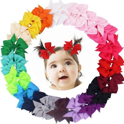 CELLOT 40pcs (20Pair) 3.5" Boutique Hair Bows Girls Kids Children Alligator Clip Grosgrain Ribbon Headbands 20 Colors