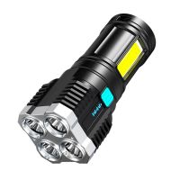 4 Core Led Bright Flashlight COB Side Light Outdoor Portable Home USB Rechargeable Camping Fishing Adventure Torch Light Rechargeable  Flashlights