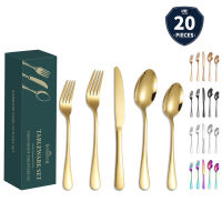 20ชิ้นคลาสสิกชุดช้อนส้อมสแตนเลสมีดส้อมช้อนบนโต๊ะอาหาร Flatware ชุดเทศกาลครัวคริสต์มาสอาหารเย็นของขวัญ