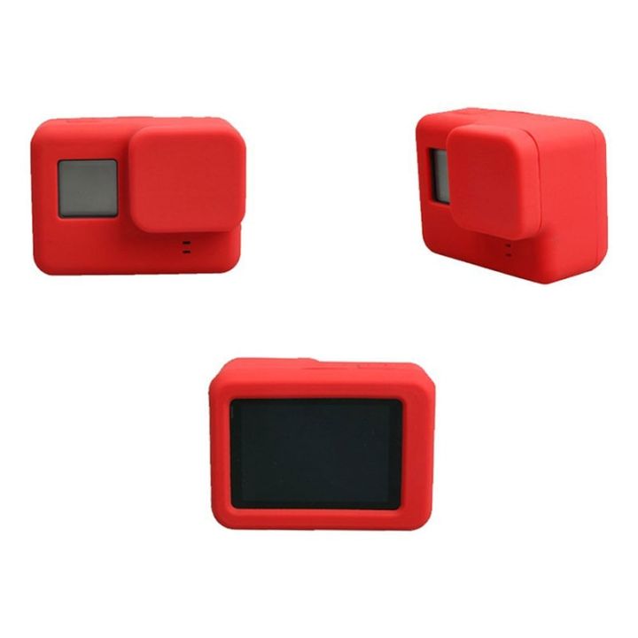 อุปกรณ์เสริมสำหรับกล้อง-gopro-hero-5-6-7ฝาปิดเลนส์ผิวกล่องซิลิโคนป้องกันเคสกล้องแอ็คชั่นสำหรับกล้อง-gopro-hero-สีดำ