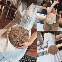 New Arrival Hang Qiao New Round Women Lady Handmade String Woven Rattan Bags Straw Messenger Circular Beach Bag Girl Handbags Messenger Bags