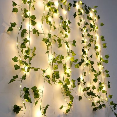 Green Leaf Led String Lights Battery Powered Artificial Plant Lvy Vine Leaves Garland Fairy Light For Party Garden Wedding Decor