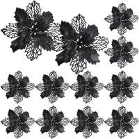 [COD] ดอกไม้ต้นคริสต์มาส12 Pcs Christmas Glitter Poinsettia ดอกไม้ต้นคริสต์มาสประดิษฐ์ดอกไม้ Glitter Silver Tree Flowers