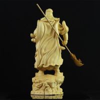 Boxwood 20Cm Guanyu Sculpture Three Kingdoms Wood Statue Feng Shui Collection Wealth God Guan Gong Home Decor