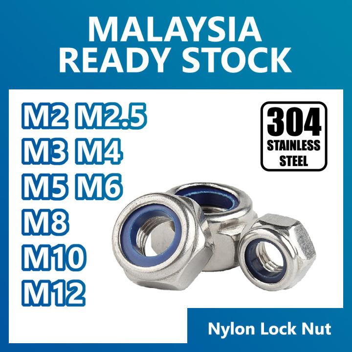 Nylon Lock Nut 304 Stainless Steel Hexagon M2 M2.5 M3 M4 M5 M6 M8 M10