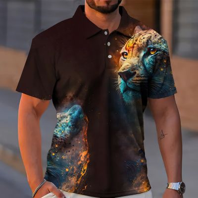 Animal Polo Shirt Ferocious Tiger 3D Printing Summer Short Sleeve Top Fashion Streetwear Breathable Oversized Man Clothing