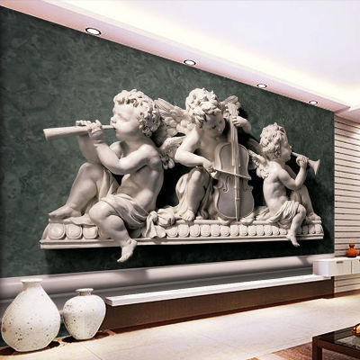 [hot]European Style 3D Stereo Gypsum Angel Figure Mural Wallpaper Living Room Art Home Decor Self-Adhesive Waterproof 3D Wall Papers