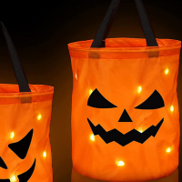 10ชิ้น Halloweens เรืองแสงถุงขนมไฟ LED ฟักทองเคล็ดลับหรือรักษาด้วยโคมไฟนำมาใช้ใหม่โพลีเอสเตอร์ลูกอมถังพรรคถุงของขวัญ