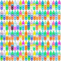 30-200Pcs Mini Pop พวงกุญแจ Fidget ของเล่น Push Pop Bulk พวงกุญแจ Party Favors สำหรับเด็ก Pop Bubble ของเล่นแพ็คชายหญิงผู้ใหญ่