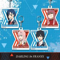 Hot DARLING in the FRANXX Keychain Code:002 Zero Two Hiro Ichigo Anime Figures Card Acrylic Key Chain Schoolbag Pendant Key Ring