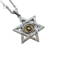Black Knight 2 tone Star of David eye pendant necklace Stainless steel Hexagram Jewish David star necklace religious BLKN0609
