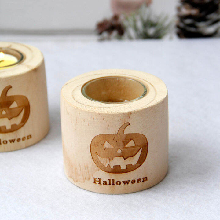 hot-new-tealight-candleholder-wooden-candlesticks-for-halloween-decorative