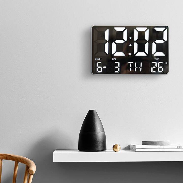 LED Digital Wall Clock, Temperature Day and Date Display, Electronic Clock with Remote Control