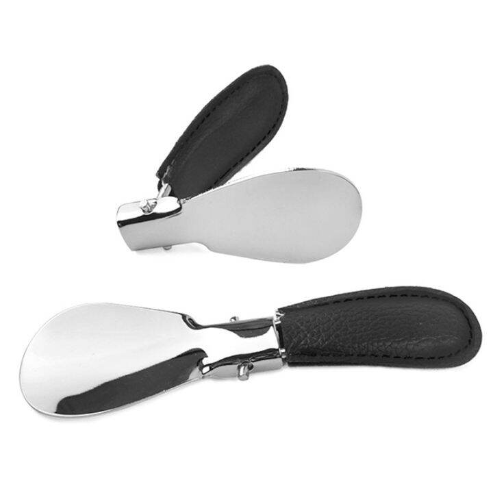 JAY Stainless Steel Folding Shoehorn With Faux Leather Portable Fashion