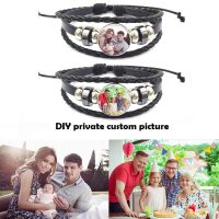 Personalized Photo Leather Cord Bracelet Customized Baby Photos Favorite Family Gifts for Moms Dads and Grandparents