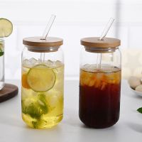 Glass Drinking Bottle 16oz Round Beverage Bottle 500ml with Lids Straw Reusable Milk Juice Cup for DIY Drinks Bubble Tea Beer