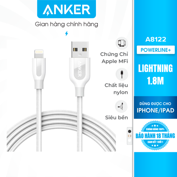 Cáp sạc Anker PowerLine+ Lightning dài 1.8m cho iPhone iPad Không bao da – A8122H