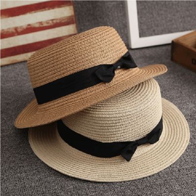[hot]New Simple Summer Straw Hats For Women Beach Hat Female Casual Panama Hat Lady Brand Flat brim Bowknot Panama Cap Girls Sun Hat