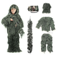 5PCS เด็ก Ghillie ชุดเด็กพรางยุทธวิธีกองทัพป่าทหารยุทธวิธีชุดเสื้อกางเกงหมวก Birding Suit