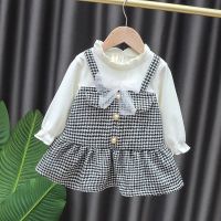 1-7 Years Ready Stock dress for kids baby girls al collar bow noble long sleeve fake two-piece Fashion Princess dress