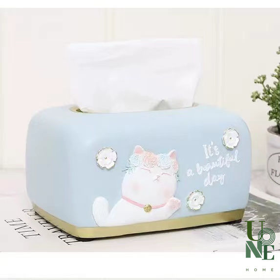 uonehome-พร้อมส่ง-h064-กล่องใส่ทิชชู่-รูปน้องหมาและน้องแมว-วัสดุเรซิน-ของแต่งบ้าน-ของใช้ในบ้าน-ที่ใส่ทิชชู่-สีพาสเทลน่าใช้