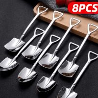 4/8PCS Shovel Spoon Stainless Steel TeaSpoons Creative Coffee Spoon For Ice cream Watermelon Dessert Scoop Tableware Cutlery set