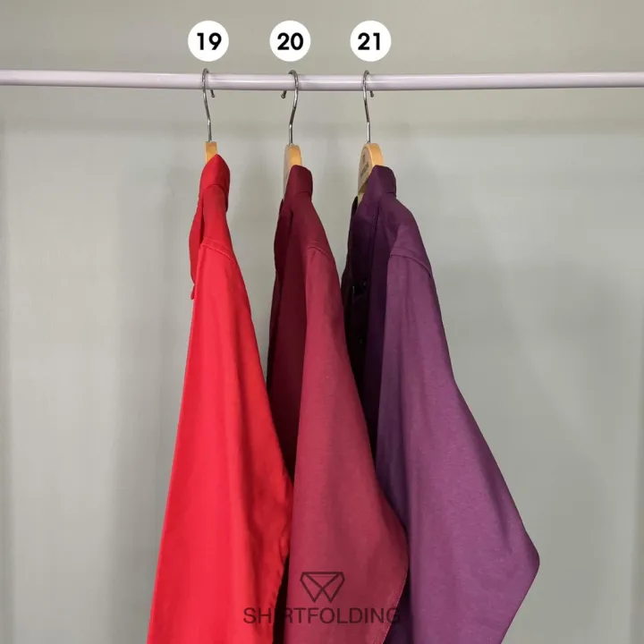 shirtfolding-เสื้อเชิ้ต-แขนยาวคอปก-สีม่วงมังคุด-กระดุมดำ