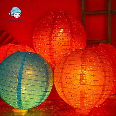 โคมไฟลูกบอลกระดาษเรืองแสงจีนโคมไฟกระดาษทรงกลมแฮนด์เมดพัดการ์ตูนหลากสี DIY โคมไฟกลางฤดูใบไม้ร่วงตกแต่งวันเกิด