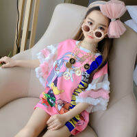 Dress Cartoon Cute Dress T-shirt Petals-Sleeve Fashion Dress Girls