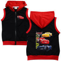 Lightning McQueen ชายหญิง Sunmer Hooded Waistcoat แขนกุดลำลองซิปพิมพ์ผ้าฝ้ายการ์ตูนเสื้อผ้าเด็กเสื้อผ้า8490