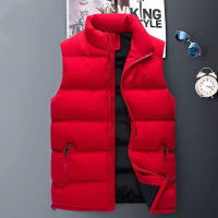 Cross-border Plus Size Casual Mens Vest Mens Winter Warm Down Cotton Vest Mens กระเป๋าหลายใบ