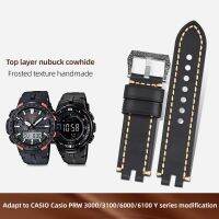 {TATLLr}สำหรับ CASIO PRW3000/3100/6000/6100Y ดัดแปลงชั้นแรก Cowhide สายนาฬิกาข้อมือผู้ชาย39; S สายรัดหนาย้อนยุค