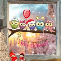 2022 New Year Window Stickers for Merry Christmas Decoration Christmas dressed Owl On A Tree Branch Wall Stickers Wall Window