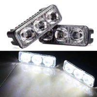 2ชิ้นกันน้ำ LED DRL LED กลางวันวิ่งไฟ12โวลต์24โวลต์รถยนต์รถจักรยานยนต์ดัดแปลงพลังงานสูง3 LEDs 6000พัน S Trobe แฟลชไฟตัดหมอก