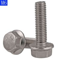 [Haotao Hardware] M6 1.0 304สแตนเลสสตีลหน้าแปลน Hex Head Bolts สกรูหกเหลี่ยม A2 70