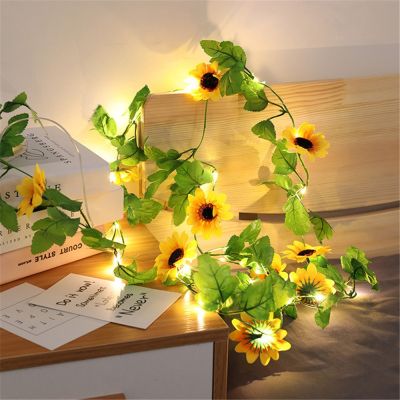 ▼✻♞ 2M 20LEDs Battery Operated Sunflower Fairy Lights Home Decorative LED String Lights Artificial Flower Christmas Garland Lamp