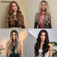 INSGOGO Wavy Synthetic Wigs Middle Part Gloden Hair Resistant