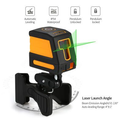 Self-Leveling 2 Lines Green Level Professional Horizontal and Vertical Cross Line Leveling Level Kit with Selectable Lines and Vertical Beam Spread