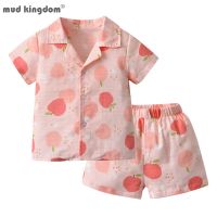 Mudkingdom Summer Girl Pajamas Set Cute Peach Fish Fruit Pattern Little Girls Jammies Pjs Short Sleeve and Shorts Kids Sleepwear