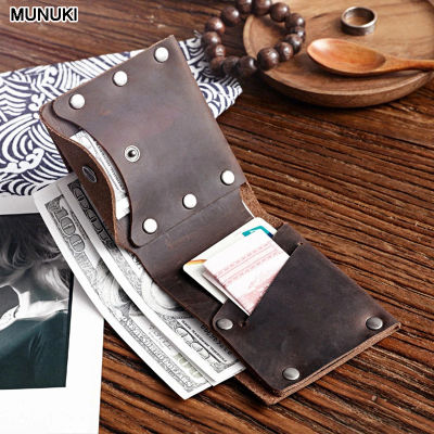 TOP☆Fashion PUNK Crazy Horse Genuine Leather Wallet for Men Leather Wallet With Coin Pocket Short man Purse with Card Holder Bifold Trendy Stud Wallet Vintage Money Bag Coffee Black Brown WLD-001