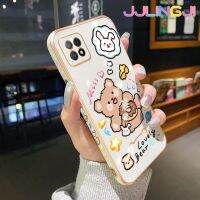 Jlingji เคสสำหรับ OPPO A72 5G A73 5G A53 5G เคสการ์ตูนโดนัทรูปหมีกันกระแทกทรงสี่เหลี่ยมขอบด้านข้างเคสโทรศัพท์นิ่มลายเคลือบหรูหราของแท้เคสป้องกันกล้อง