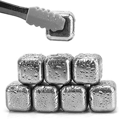 Stainless Steel Ice Cubes with Ice Tongs, Metal Whisky Stones Ice Stones for Drinks, Reusable Ice Cube Rocks for Chilling Wine Beverage