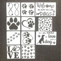 11 Pieces Dog Paw Print Stencils Trail of Paw Prints Stencil Love Dog Stencils Reusable Painting Templates with Metal Open Ring Rulers  Stencils