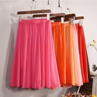 ☾☍ New Fashion Women 39;s 23 Color High Waist Chiffon Skirt 2021 Summer Ladies Casual Slim Beach Pleated Skater Midi Skirts Saia SK17