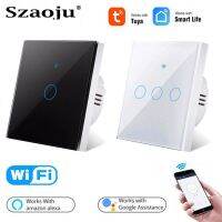 Smart Wifi Touch Switch No Neutral Wire Required Smart Home 1/2/3 Gang Light Switch 220V Support Alexa Tuya App EU Standard Power Points  Switches Sav