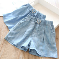 2022 summer girls striped denim shorts childrens wear wholesale