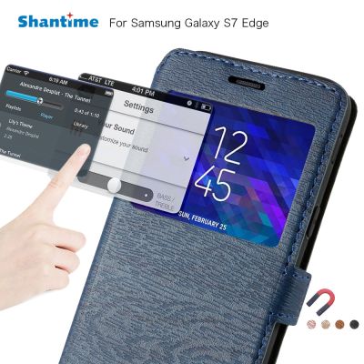 [ใหม่2023] เคสโทรศัพท์หนัง Pu สำหรับ Samsung Galaxy S7 Edge เคสแบบฝาพับสำหรับ Samsung Galaxy ฝาครอบด้านหลังซิลิโคน Tpu เคสหนังสือติดหน้าต่างมองเห็นได้ S7