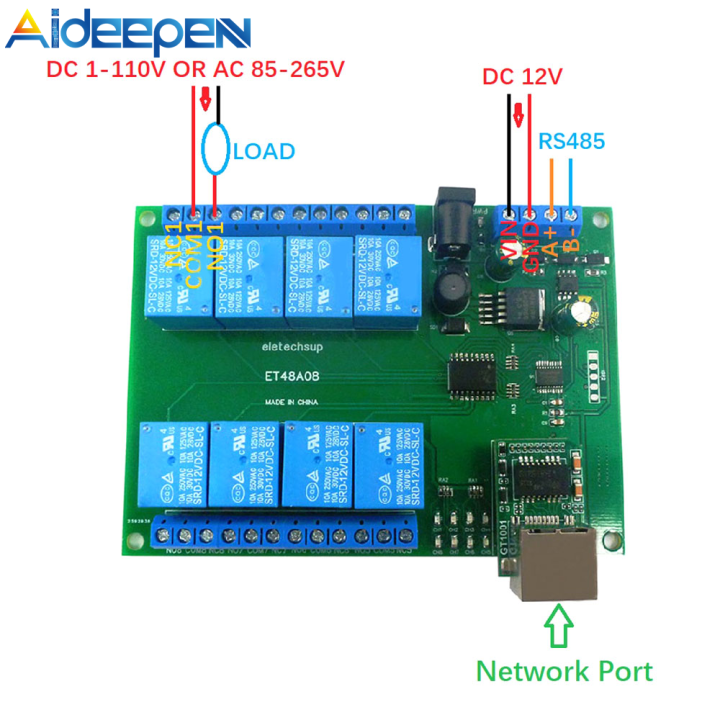Aideepen 12V 8 Channel RS485/TCP Modbus Slave Relay Module Suitable for