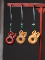 sandalwood carved rabbit ear hoop decorative pendant solid safety buckle mobile phone key chain hanging hot style